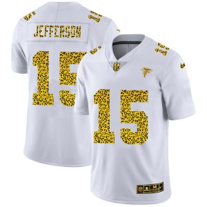 Atlanta Falcons #15 Van Jefferson Men's Flocked Leopard Print Vapor Limited NFL Jersey White