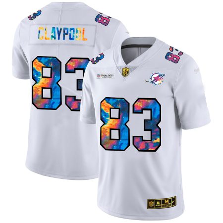 Miami Dolphins #83 Chase Claypool Men's White Multi-Color 2024 NFL Crucial Catch Limited NFL Jersey