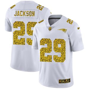 New England Patriots #29 J.C. Jackson Men's Flocked Leopard Print Vapor Limited NFL Jersey White