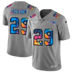 New England Patriots #29 J.C. Jackson Men's Multi-Color 2024 NFL Crucial Catch NFL Jersey Greyheather