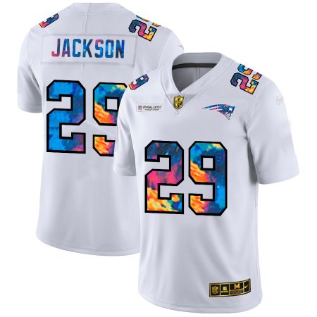 New England Patriots #29 J.C. Jackson Men's White Multi-Color 2024 NFL Crucial Catch Limited NFL Jersey