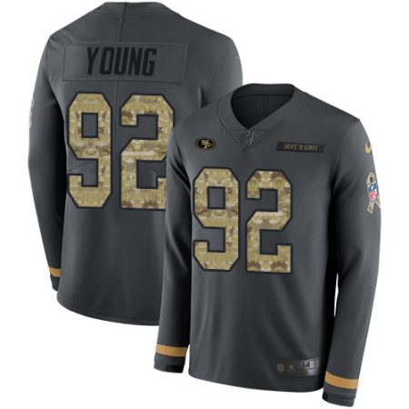 wholesale 49ers #92 Chase Young Anthracite Salute to Service Men's Stitched NFL Limited Therma Long Sleeve Jersey