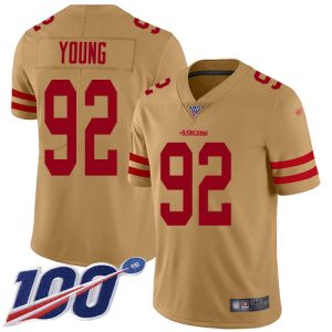 49ers #92 Chase Young Gold Men's Stitched NFL Limited Inverted Legend 100th Season Jersey