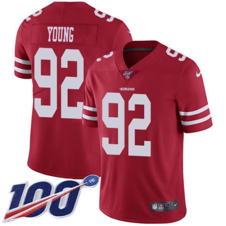 wholesale 49ers #92 Chase Young Red Team Color Men's Stitched NFL 100th Season Vapor Limited Jersey