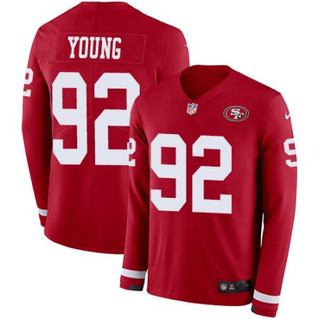 49ers #92 Chase Young Red Team Color Men's Stitched NFL Limited Therma Long Sleeve Jersey