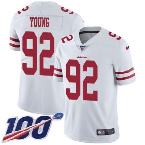 49ers #92 Chase Young White Men's Stitched NFL 100th Season Vapor Limited Jersey