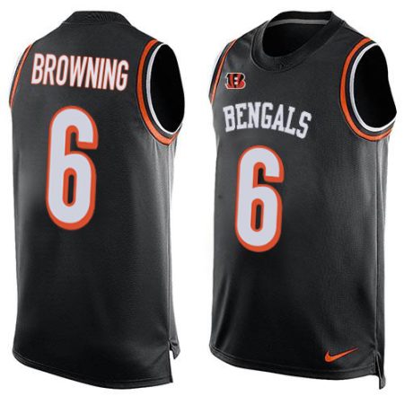 Bengals #6 Jake Browning Black Team Color Men's Stitched NFL Limited Tank Top Jersey