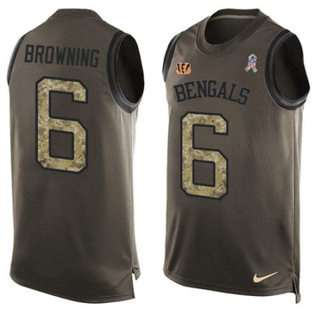 Bengals #6 Jake Browning Green Men's Stitched NFL Limited Salute To Service Tank Top Jersey