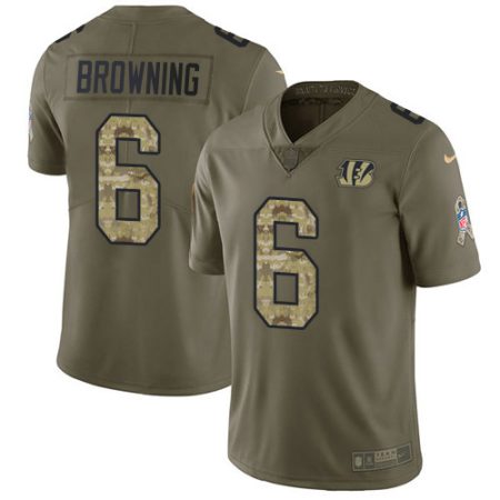 Bengals #6 Jake Browning Olive/Camo Men's Stitched NFL Limited 2024 Salute To Service Jersey