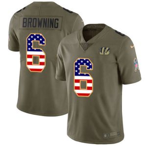 Bengals #6 Jake Browning Olive/USA Flag Men's Stitched NFL Limited 2024 Salute To Service Jersey