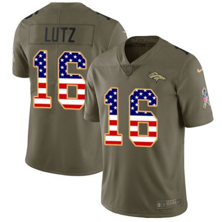 broncos #16 wil lutz olive/usa flag men's stitched nfl limited 2024 salute to service cheap jersey