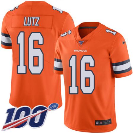 broncos #16 wil lutz orange men's stitched nfl limited rush 100th season wholesale jersey