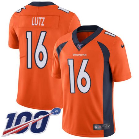 broncos #16 wil lutz orange team color men's stitched nfl 100th season vapor untouchable limited wholesale jersey