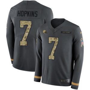 Browns #7 Dustin Hopkins Anthracite Salute to Service Men's Stitched NFL Limited Therma Long Sleeve Jersey