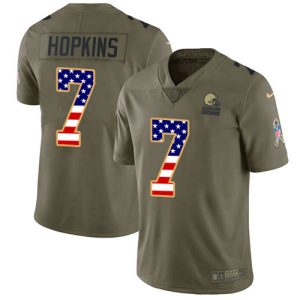 browns #7 dustin hopkins olive/usa flag men's stitched nfl limited 2024 salute to service wholesale jersey