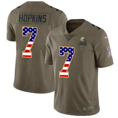 browns #7 dustin hopkins olive/usa flag men's stitched nfl limited 2024 salute to service wholesale jersey