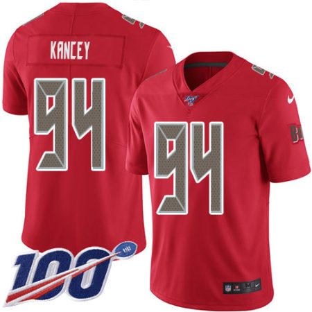 buccaneers #94 calijah kancey red men's stitched nfl limited rush 100th season wholesale jersey