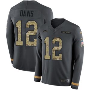 wholesale Chargers #12 Derius Davis Anthracite Salute to Service Men's Stitched NFL Limited Therma Long Sleeve Jersey