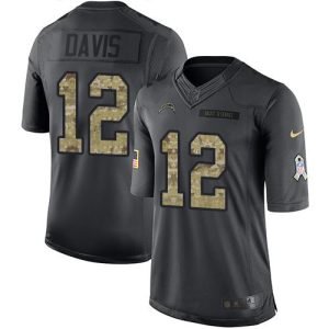 Chargers #12 Derius Davis Black Men's Stitched NFL Limited 2024 Salute to Service Jersey