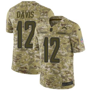 Chargers #12 Derius Davis Camo Men's Stitched NFL Limited 2024 Salute To Service Jersey