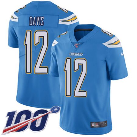 Chargers #12 Derius Davis Electric Blue Alternate Men's Stitched NFL 100th Season Vapor Untouchable Limited Jersey