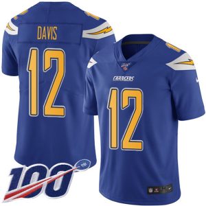 Chargers #12 Derius Davis Electric Blue Men's Stitched NFL Limited Rush 100th Season Jersey