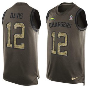 Chargers #12 Derius Davis Green Men's Stitched NFL Limited Salute To Service Tank Top Jersey