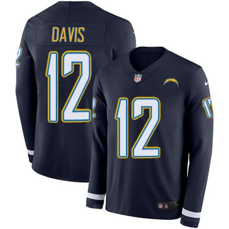 cheap Chargers #12 Derius Davis Navy Blue Team Color Men's Stitched NFL Limited Therma Long Sleeve Jersey