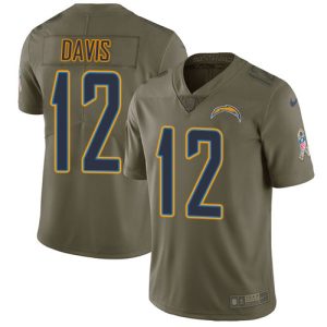 Chargers #12 Derius Davis Olive Men's Stitched NFL Limited 2024 Salute To Service Jersey