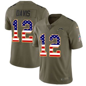 Chargers #12 Derius Davis Olive/USA Flag Men's Stitched NFL Limited 2024 Salute To Service Jersey