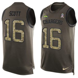 Chargers #16 J.K. Scott Green Men's Stitched NFL Limited Salute To Service Tank Top Jersey