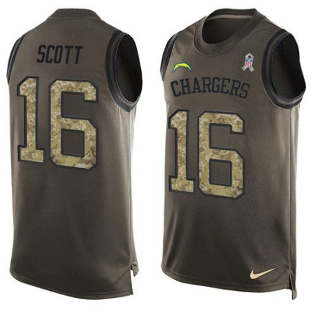 Chargers #16 J.K. Scott Green Men's Stitched NFL Limited Salute To Service Tank Top Jersey