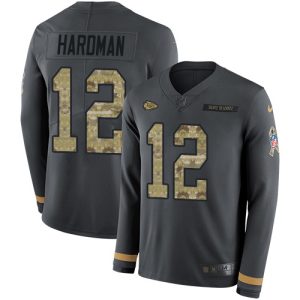 chiefs #12 mecole hardman anthracite salute to service men's stitched nfl limited therma long sleeve cheap jersey