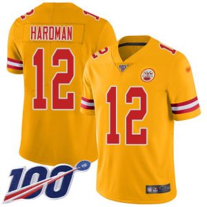 Chiefs #12 Mecole Hardman Gold Men's Stitched NFL Limited Inverted Legend 100th Season Jersey