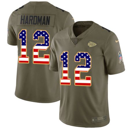 Chiefs #12 Mecole Hardman Olive/USA Flag Men's Stitched NFL Limited 2024 Salute To Service Jersey