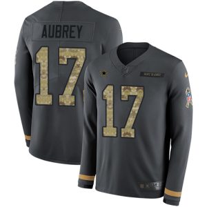 Cowboys #17 Brandon Aubrey Anthracite Salute to Service Men's Stitched NFL Limited Therma Long Sleeve Jersey