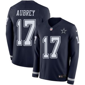 Cowboys #17 Brandon Aubrey Navy Blue Team Color Men's Stitched NFL Limited Therma Long Sleeve Jersey