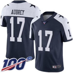 Cowboys #17 Brandon Aubrey Navy Blue Thanksgiving Men's Stitched NFL 100th Season Vapor Throwback Limited Jersey