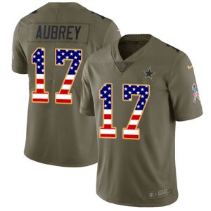 Cowboys #17 Brandon Aubrey Olive/USA Flag Men's Stitched NFL Limited 2024 Salute To Service Jersey