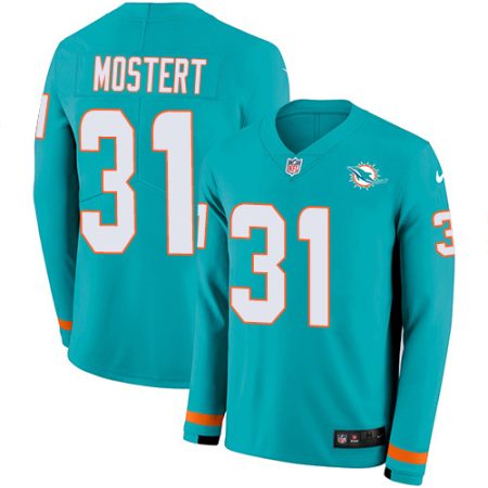 Dolphins #31 Raheem Mostert Aqua Green Team Color Men's Stitched NFL Limited Therma Long Sleeve Jersey