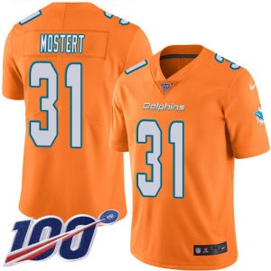 dolphins #31 raheem mostert orange men's stitched nfl limited rush 100th season wholesale jersey