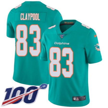 wholesale Dolphins #83 Chase Claypool Aqua Green Team Color Men's Stitched NFL 100th Season Vapor Untouchable Limited Jersey