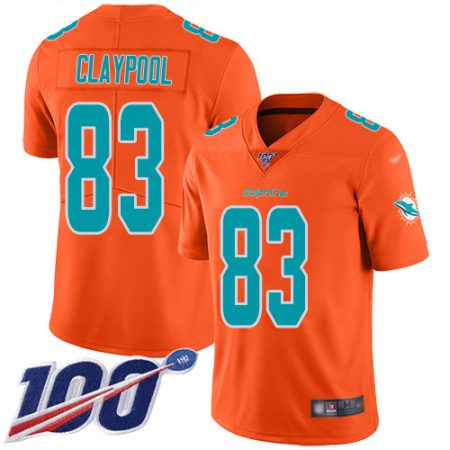 Dolphins #83 Chase Claypool Orange Men's Stitched NFL Limited Inverted Legend 100th Season Jersey