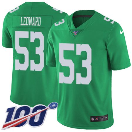 Eagles #53 Shaquille Leonard Green Men's Stitched NFL Limited Rush 100th Season Jersey