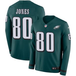 Eagles #80 Julio Jones Green Team Color Men's Stitched NFL Limited Therma Long Sleeve Jersey