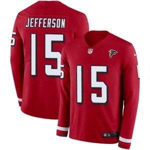 Falcons #15 Van Jefferson Red Team Color Men's Stitched NFL Limited Therma Long Sleeve Jersey