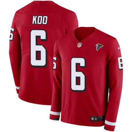 Falcons #6 Younghoe Koo Red Team Color Men's Stitched NFL Limited Therma Long Sleeve Jersey