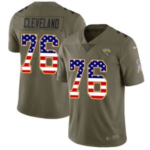 Jaguars #76 Ezra Cleveland Olive/USA Flag Men's Stitched NFL Limited 2024 Salute To Service Jersey