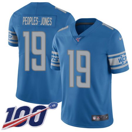 Lions #19 Donovan Peoples-Jones Blue Team Color Men's Stitched NFL 100th Season Vapor Untouchable Limited Jersey