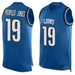 Lions #19 Donovan Peoples-Jones Blue Team Color Men's Stitched NFL Limited Tank Top Jersey